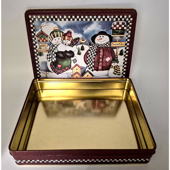 Laurie Korsgaden Snowman Family Tin Keller Charles of Philadelphia 7.5x5.5x1" - Picture 3 of 8